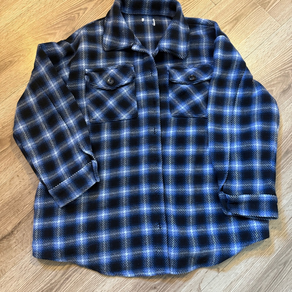 Blue and Black Plaid Shirt